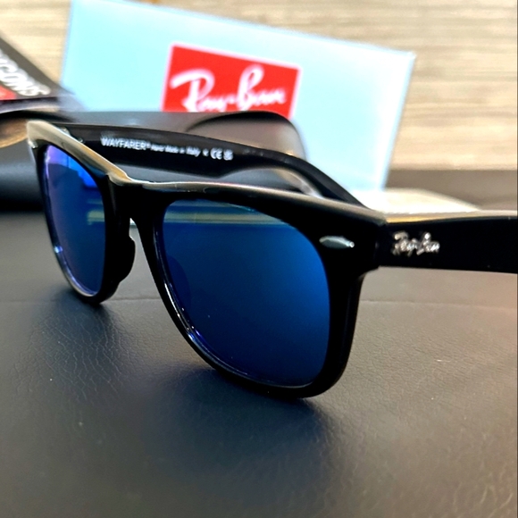 LIKE NEW RayBan Wayfarer RB2140 Blue Mirror Ray ban sunglasses - Picture 5 of 16